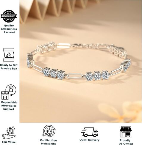 Moissanite Silver Tennis Bracelet for Women, 3.0CT 10-Stone Moissanite Link Bracelet Hypoallergenic 925 Sterling Silver Adjustable 6.5-8 Inch, Spring Bridal Shower Gift for Her in Saudi Arabia