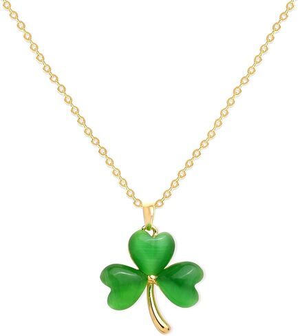 Jean Beau St Patricks Day Green Shamrock Necklace for Women, Irish Clover Leaf Gold Plated Cute Trendy Outfit Accessories Jewelry Gift For Holiday in Saudi Arabia