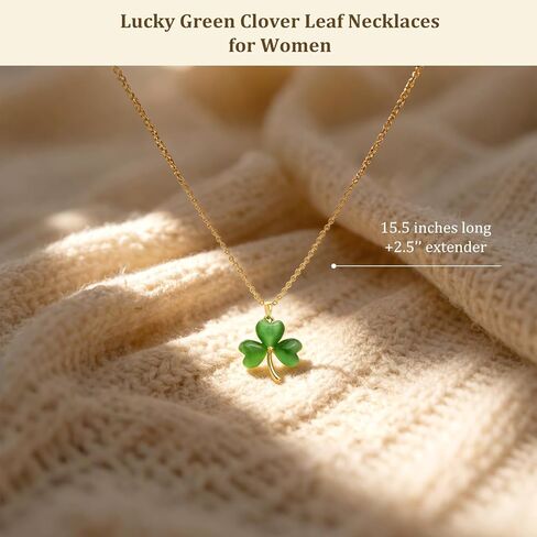 Jean Beau St Patricks Day Green Shamrock Necklace for Women, Irish Clover Leaf Gold Plated Cute Trendy Outfit Accessories Jewelry Gift For Holiday in Saudi Arabia