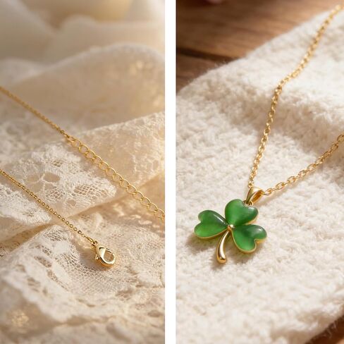 Jean Beau St Patricks Day Green Shamrock Necklace for Women, Irish Clover Leaf Gold Plated Cute Trendy Outfit Accessories Jewelry Gift For Holiday in Saudi Arabia