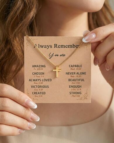 Tarsus Cute Tiny Cross Necklace - Always Remember You Are Loved - Christian Gifts Easter Stuffers Birthday Jewelry Inspirational Gifts for Teen Girls & Women in Saudi Arabia