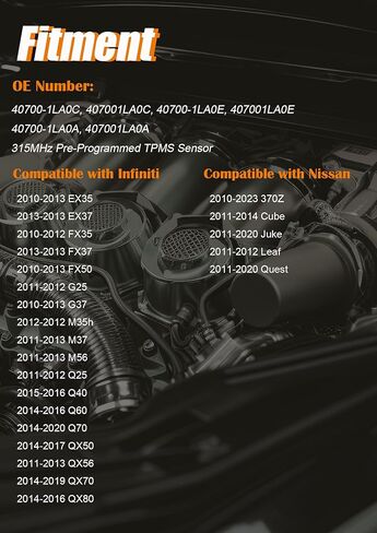Pre-Programmed TPMS Sensor Tire Pressure Monitoring Sensor 40700-1LA0C fit for Infiniti EX35 EX37 FX35 FX37 FX50 G25 G37 M37 M56 Q40 Q60 Q70 QX50 QX70, fit for Nissan Quest 370Z - 315MHz (4) in Saudi Arabia