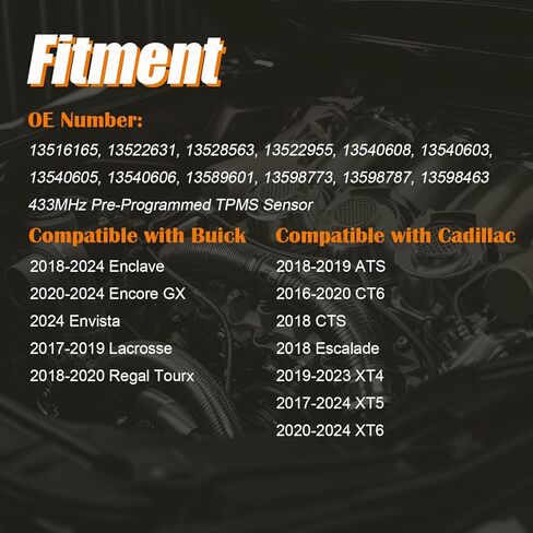 مستشعر مراقبة ضغط الإطارات TPMS المبرمج مسبقًا 13516165 مناسب لـ Buick Enclave، مناسب لكاديلاك XT4، مناسب لـ GMC Acadia، مناسب لشفروليه ماليبو ترافيرس تريل بليزر - 433 ميجا هرتز (4) in Saudi Arabia