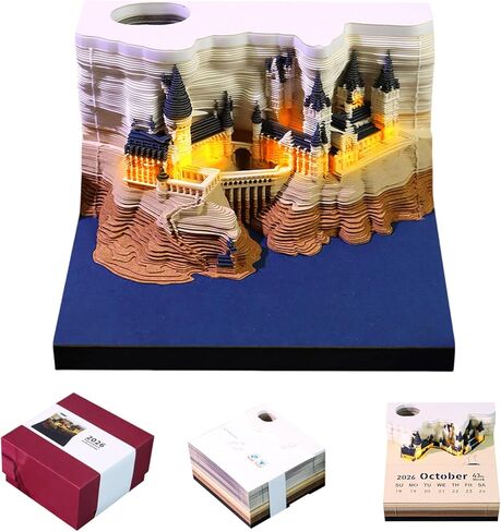 3D Desk Calendar 2026 Castle Shape Calendar 170 Sheets Tear off Calendar Memo Pad Creative DIY Paper Carving Sculpture Notepad for Home School Office Desktop Decoration Christmas Gifts in Kuwait