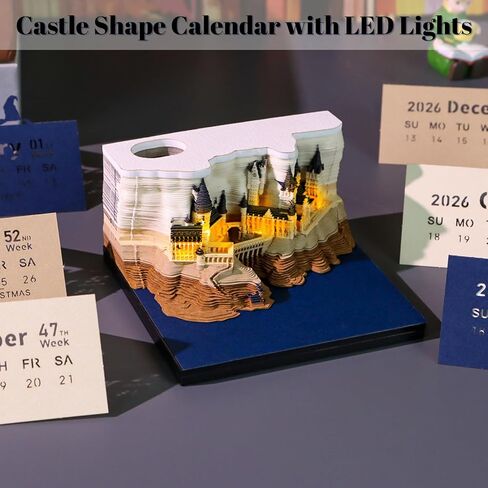 3D Desk Calendar 2026 Castle Shape Calendar 170 Sheets Tear off Calendar Memo Pad Creative DIY Paper Carving Sculpture Notepad for Home School Office Desktop Decoration Christmas Gifts in Kuwait