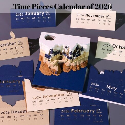 3D Desk Calendar 2026 Castle Shape Calendar 170 Sheets Tear off Calendar Memo Pad Creative DIY Paper Carving Sculpture Notepad for Home School Office Desktop Decoration Christmas Gifts in Kuwait