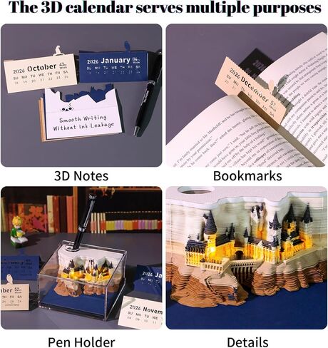 3D Desk Calendar 2026 Castle Shape Calendar 170 Sheets Tear off Calendar Memo Pad Creative DIY Paper Carving Sculpture Notepad for Home School Office Desktop Decoration Christmas Gifts in Kuwait