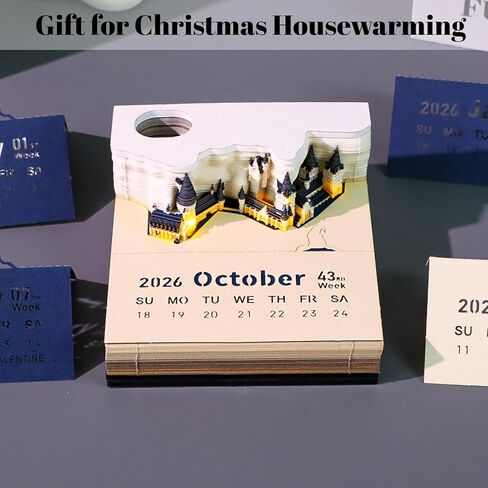 3D Desk Calendar 2026 Castle Shape Calendar 170 Sheets Tear off Calendar Memo Pad Creative DIY Paper Carving Sculpture Notepad for Home School Office Desktop Decoration Christmas Gifts in Kuwait