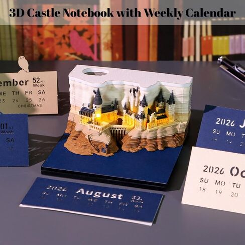 3D Desk Calendar 2026 Castle Shape Calendar 170 Sheets Tear off Calendar Memo Pad Creative DIY Paper Carving Sculpture Notepad for Home School Office Desktop Decoration Christmas Gifts in Kuwait