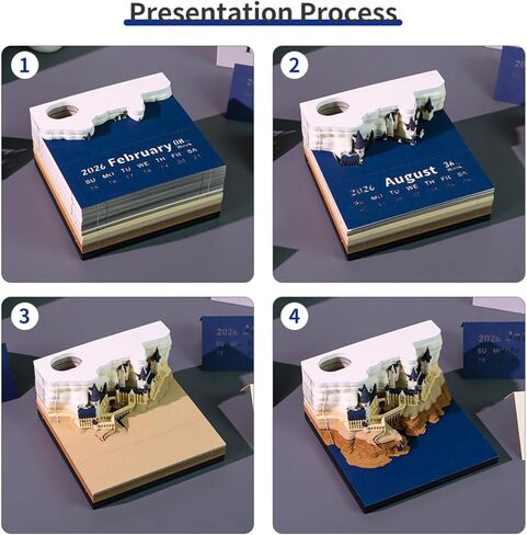 3D Desk Calendar 2026 Castle Shape Calendar 170 Sheets Tear off Calendar Memo Pad Creative DIY Paper Carving Sculpture Notepad for Home School Office Desktop Decoration Christmas Gifts in Kuwait