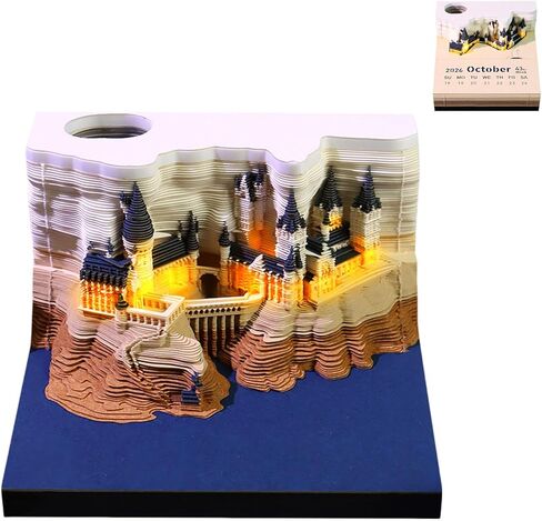 3D Desk Calendar 2026 Castle Shape Calendar 170 Sheets Tear off Calendar Memo Pad Creative DIY Paper Carving Sculpture Notepad for Home School Office Desktop Decoration Christmas Gifts in Kuwait
