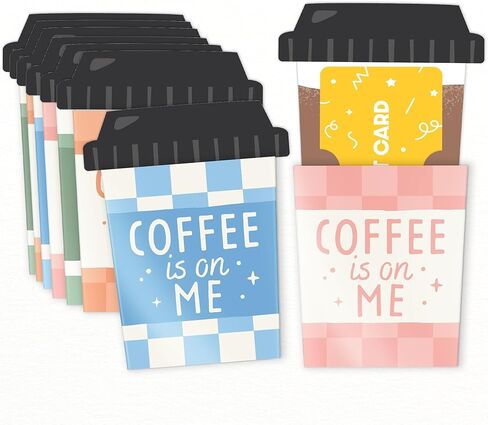Big Dot of Happiness Coffee Assorted Coffee is on Me حاملي بطاقات الهدايا مع مظاريف وأكمام بطاقات هدايا تقدير الممرضة أو المعلم وحاملي الأموال النقدية، ولكن أول حزمة هدايا أنيقة للقهوة، مجموعة من 8 قطع in Saudi Arabia