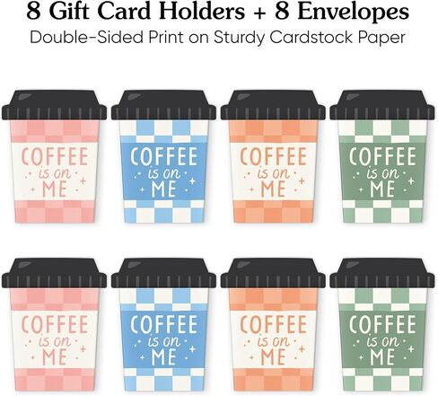 Big Dot of Happiness Coffee Assorted Coffee is on Me حاملي بطاقات الهدايا مع مظاريف وأكمام بطاقات هدايا تقدير الممرضة أو المعلم وحاملي الأموال النقدية، ولكن أول حزمة هدايا أنيقة للقهوة، مجموعة من 8 قطع in Saudi Arabia