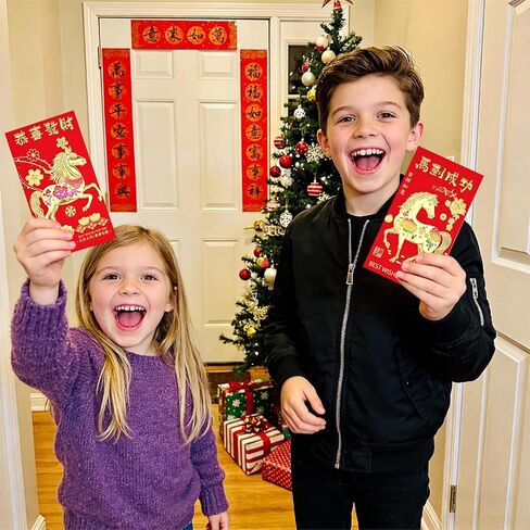 36 قطعة من المظاريف الحمراء لعام الحصان، مظاريف حمراء للعام الصيني الجديد، 6 أنماط كبيرة من مظاريف المال المحظوظة بجيب أحمر مع أنماط رقائق منقوشة لمهرجان الربيع (كبير 6.7 × 3.6 بوصة) in Kuwait