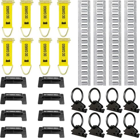 DC Cargo Mall E Track Rail Tie-Down Kit - 32 Piece Set Etrack Kit -5' Rails, End Caps, Rope Tie Offs & O Ring Anchors - E Track Accessories System Starter Kit For Securement In Trucks, Vans & Trailers in Kuwait