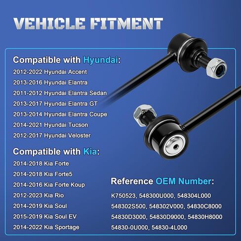 2 قطعة K750523 مثبت أمامي وصلات نهاية شريط Sway متوافقة مع 2012-2022 Hyundai Elantra Tucson Accent Kia Forte Forte5 Rio Soul Sportage 2013 2014 2015 2016 2017 2018 2019 2020 2021 in Saudi Arabia