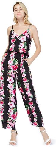 Women's Hawaiian Strap V with Pockets Jumpsuit in Pink Hibiscus Vine in Saudi Arabia