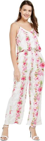 Women's Hawaiian Strap V with Pockets Jumpsuit in Pink Hibiscus Vine in Saudi Arabia