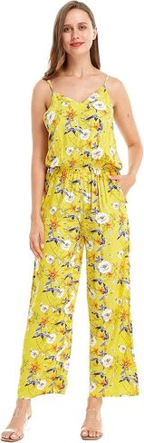 Women's Hawaiian Strap V with Pockets Jumpsuit in Pink Hibiscus Vine in Saudi Arabia