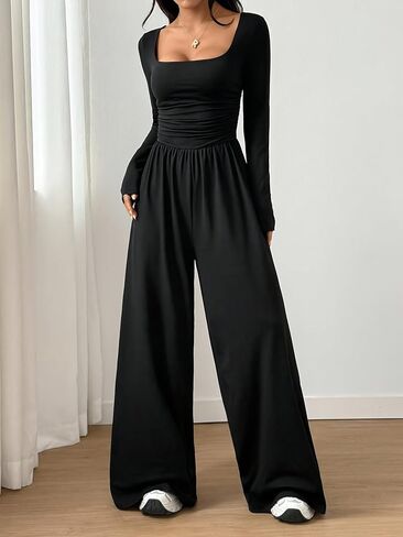 Women's Casual Loose Overalls Jumpsuits One Piece Long-Sleeve Wide Leg Long Pant Rompers in Saudi Arabia
