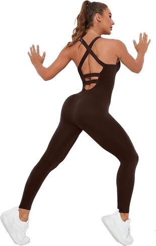 Women's Seamless Yoga Jumpsuit High Waisted Tummy Control One Piece Workout Bodysuit Camisole Fitness Pilates Romper in Saudi Arabia