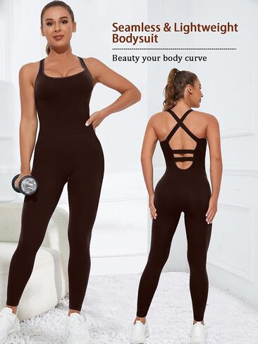Women's Seamless Yoga Jumpsuit High Waisted Tummy Control One Piece Workout Bodysuit Camisole Fitness Pilates Romper in Saudi Arabia