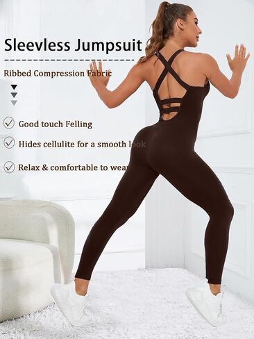 Women's Seamless Yoga Jumpsuit High Waisted Tummy Control One Piece Workout Bodysuit Camisole Fitness Pilates Romper in Saudi Arabia