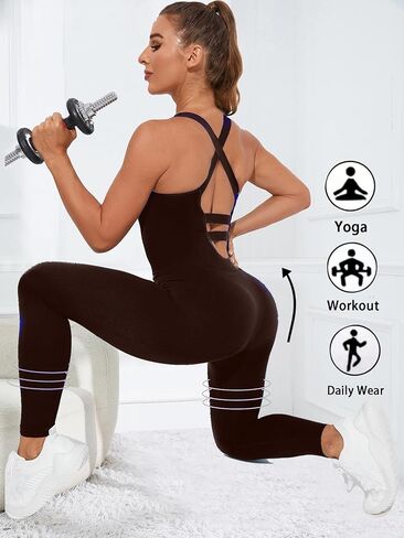 Women's Seamless Yoga Jumpsuit High Waisted Tummy Control One Piece Workout Bodysuit Camisole Fitness Pilates Romper in Saudi Arabia