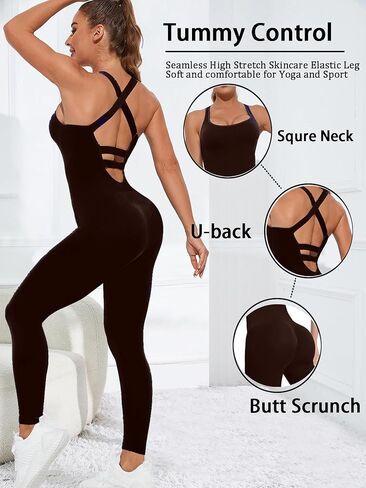Women's Seamless Yoga Jumpsuit High Waisted Tummy Control One Piece Workout Bodysuit Camisole Fitness Pilates Romper in Saudi Arabia