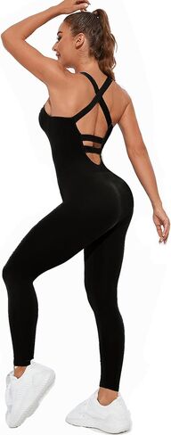 Women's Seamless Yoga Jumpsuit High Waisted Tummy Control One Piece Workout Bodysuit Camisole Fitness Pilates Romper in Saudi Arabia
