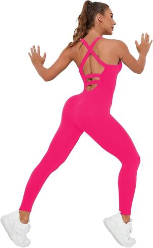 Women's Seamless Yoga Jumpsuit High Waisted Tummy Control One Piece Workout Bodysuit Camisole Fitness Pilates Romper in Saudi Arabia