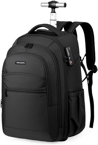 Rolling Backpack, 17 inch Laptop Backpack with Wheels, Carry on Luggage Business Bag with USB Charging Port, Combination Lock, Travel Roller Backpack in Kuwait