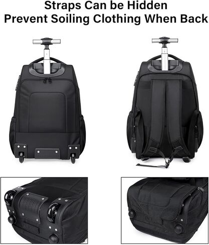 Rolling Backpack, 17 inch Laptop Backpack with Wheels, Carry on Luggage Business Bag with USB Charging Port, Combination Lock, Travel Roller Backpack in Kuwait