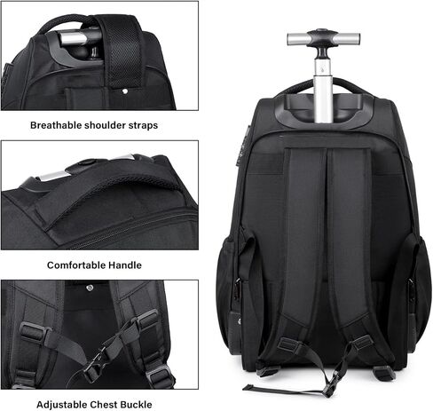 Rolling Backpack, 17 inch Laptop Backpack with Wheels, Carry on Luggage Business Bag with USB Charging Port, Combination Lock, Travel Roller Backpack in Kuwait