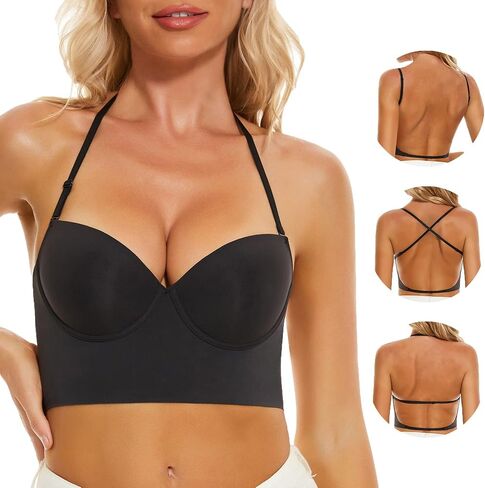 Low Back Bras for Women, Seamless Underwire Invisible Backless Bra, Multi-Way Convertible Straps Low Cut Bras Halter Bra in Saudi Arabia