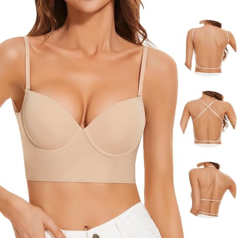 Low Back Bras for Women, Seamless Underwire Invisible Backless Bra, Multi-Way Convertible Straps Low Cut Bras Halter Bra in Saudi Arabia