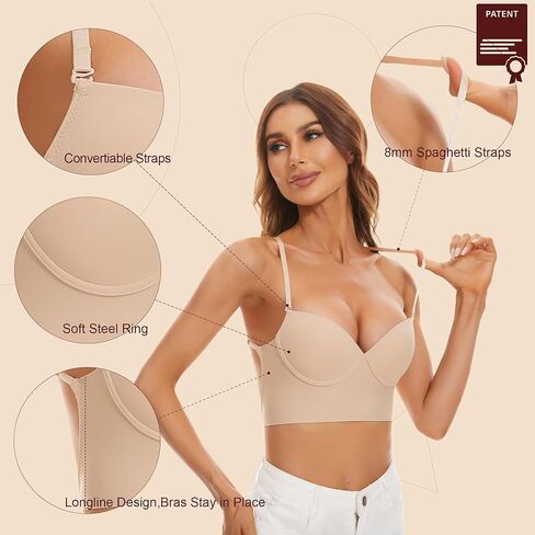 Low Back Bras for Women, Seamless Underwire Invisible Backless Bra, Multi-Way Convertible Straps Low Cut Bras Halter Bra in Saudi Arabia