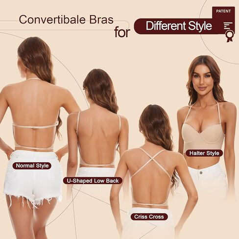 Low Back Bras for Women, Seamless Underwire Invisible Backless Bra, Multi-Way Convertible Straps Low Cut Bras Halter Bra in Saudi Arabia
