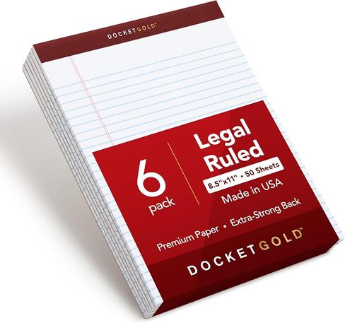 TOPS 8.5 × 11 وسادات قانونية، 6 عبوات، علامة تجارية ذهبية فاخرة، مسطر عريض، ورق أبيض سميك، ظهر قوي، 50 ورقة، صنع في الولايات المتحدة الأمريكية (99709) in Kuwait