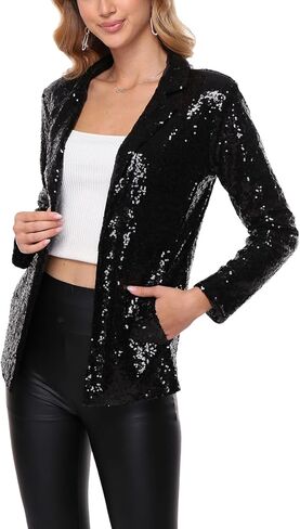 Sequin Jacket for Women Sparkly Blazer Open Front Long Sleeve Glitter Cardigan Casual Party Suit with Pocket in Saudi Arabia