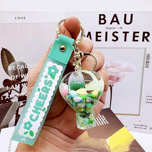 Cute Hot Air Balloon Quicksand Keychain Creative Green Liquid Motion Rainbow Bean Keyring Schoolbag Pendant for Kids in Saudi Arabia