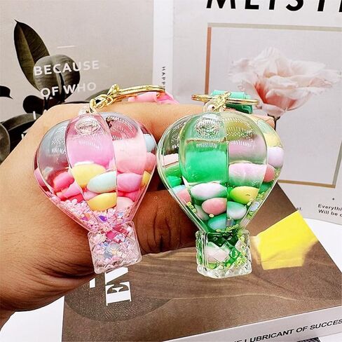 Cute Hot Air Balloon Quicksand Keychain Creative Green Liquid Motion Rainbow Bean Keyring Schoolbag Pendant for Kids in Saudi Arabia