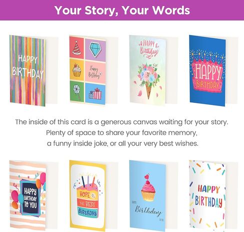 100 Unique Birthday Cards with Envelopes - Assorted Happy Birthday Cards, 4 x 6 inches, Envelopes & Stickers in Bulk Boxed Set in Kuwait