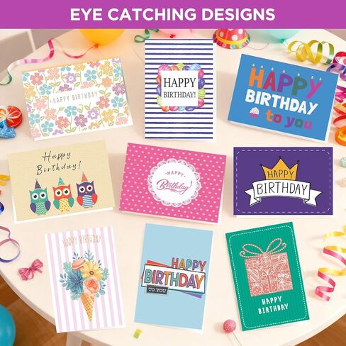100 Unique Birthday Cards with Envelopes - Assorted Happy Birthday Cards, 4 x 6 inches, Envelopes & Stickers in Bulk Boxed Set in Kuwait