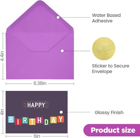 100 Unique Birthday Cards with Envelopes - Assorted Happy Birthday Cards, 4 x 6 inches, Envelopes & Stickers in Bulk Boxed Set in Kuwait