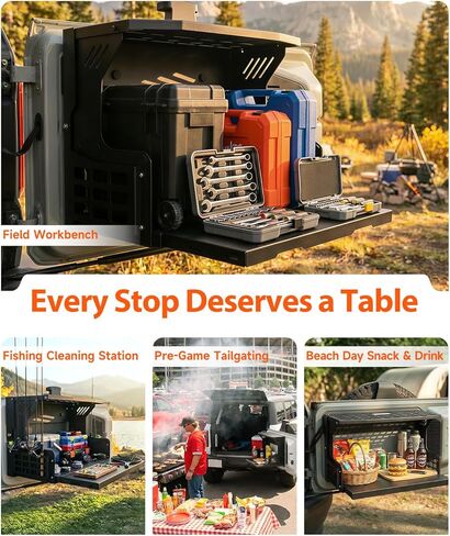 طاولة الباب الخلفي مع لوحة مولي متوافقة مع Ford Bronco 2/4 Door 2021 2022 2023 2024 2025، رف تخزين للباب الخلفي بطبقة مزدوجة قابل للطي، تم تجميعه مسبقًا (غير مناسب لرياضة برونكو) in Kuwait