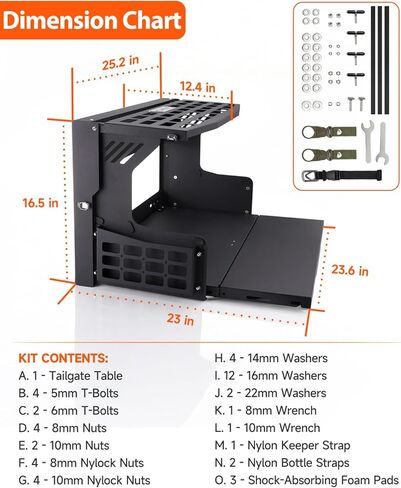 طاولة الباب الخلفي مع لوحة مولي متوافقة مع Ford Bronco 2/4 Door 2021 2022 2023 2024 2025، رف تخزين للباب الخلفي بطبقة مزدوجة قابل للطي، تم تجميعه مسبقًا (غير مناسب لرياضة برونكو) in Kuwait