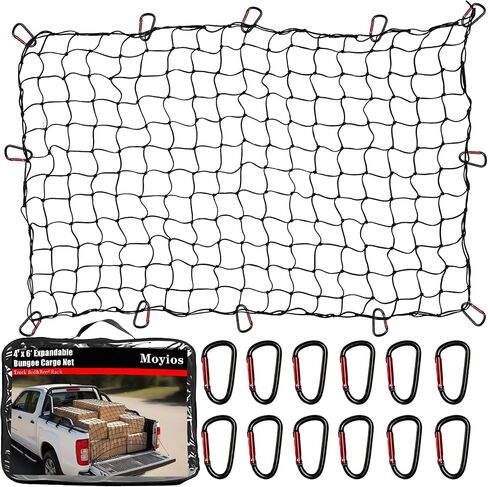 شبكة شحن شديدة التحمل لسرير شاحنة الالتقاط، مقاس 4 × 6 بوصة، تمتد إلى 8 × 12 بوصة، شبكة بنجي من اللاتكس مقاس 4 × 4 بوصة مع 12 حلقة تسلق معدنية، متوافقة مع دودج رام، تشيفي، فورد، تويوتا، فان مقطورة in Kuwait