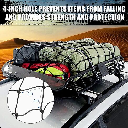 شبكة شحن شديدة التحمل لسرير شاحنة الالتقاط، مقاس 4 × 6 بوصة، تمتد إلى 8 × 12 بوصة، شبكة بنجي من اللاتكس مقاس 4 × 4 بوصة مع 12 حلقة تسلق معدنية، متوافقة مع دودج رام، تشيفي، فورد، تويوتا، فان مقطورة in Kuwait