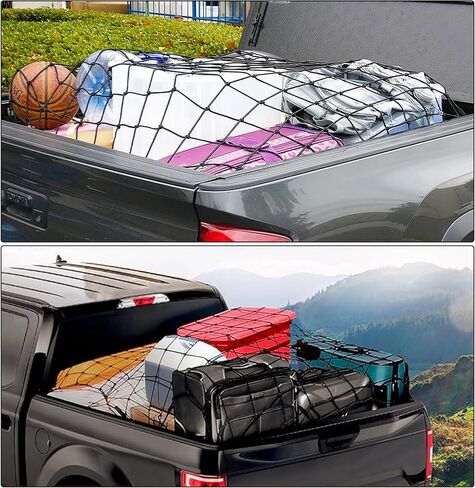 شبكة شحن شديدة التحمل لسرير شاحنة الالتقاط، مقاس 4 × 6 بوصة، تمتد إلى 8 × 12 بوصة، شبكة بنجي من اللاتكس مقاس 4 × 4 بوصة مع 12 حلقة تسلق معدنية، متوافقة مع دودج رام، تشيفي، فورد، تويوتا، فان مقطورة in Kuwait